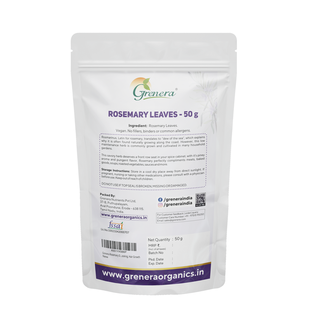 Grenera Rosemary Dried Leaves 50 grams, Premium Grade Rosemary for Seasoning, Tea and Hair, For Salads, Soups