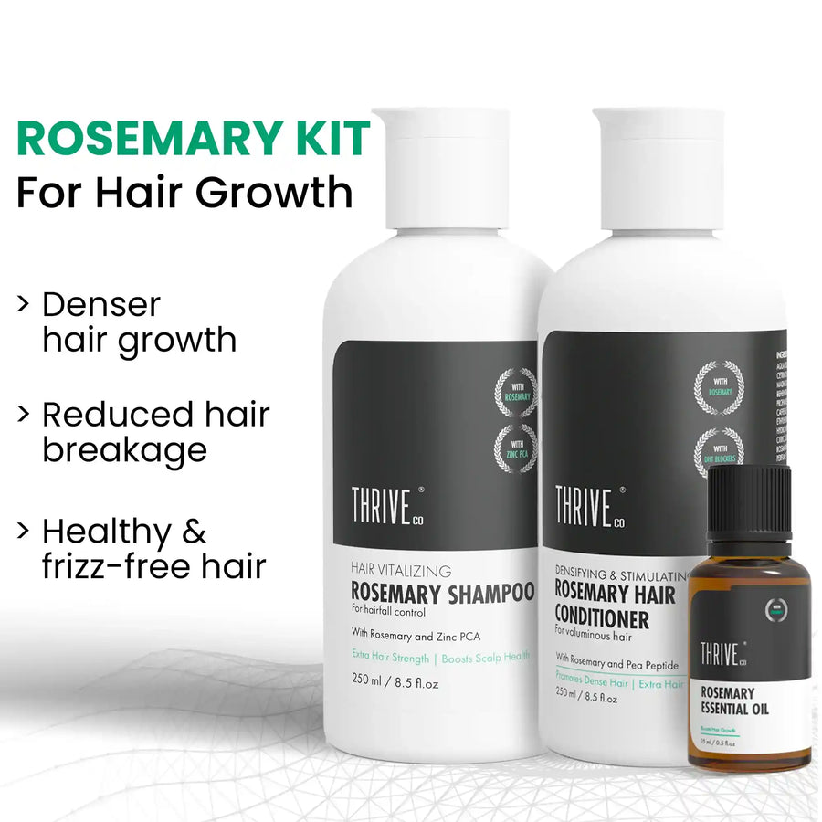 ThriveCo Anti Hair Fall Control Kit: Rosemary Shampoo, Conditioner, Essential Oil, Water