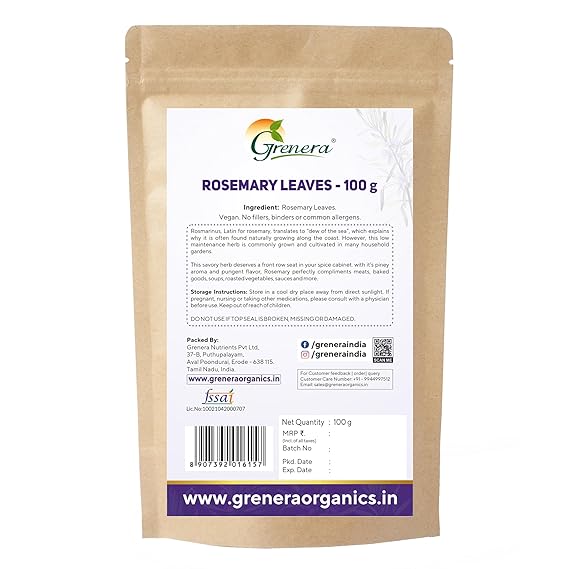 Grenera Rosemary Dried Leaves 100 grams, Premium Grade Rosemary for Seasoning, Tea and Hair, For Salads