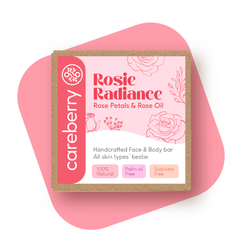 Careberry 's Rosy Radiance Handcrafted Face & Body Bar | Gentle Cleanser with Rose Petals & Rose Oil for Radiant Skin, 100gm