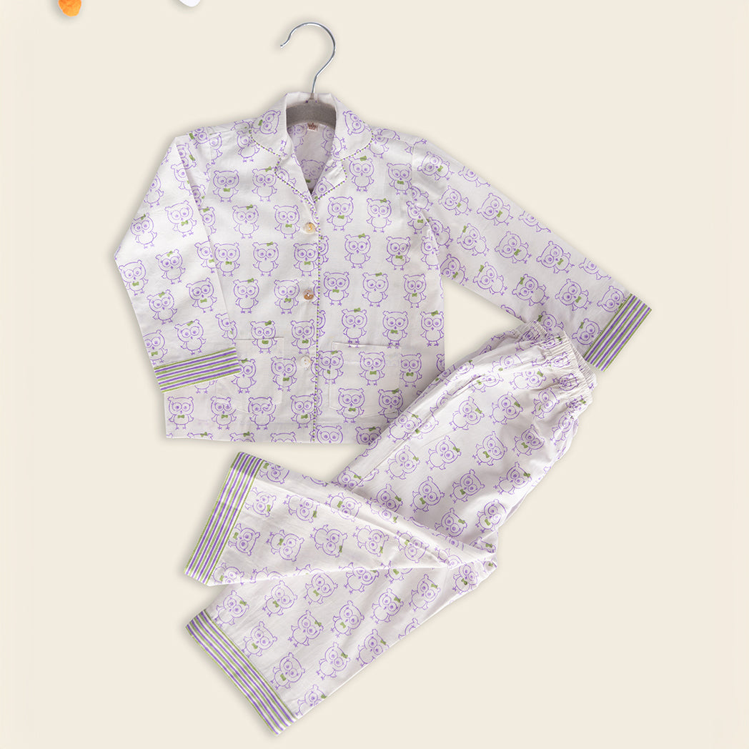 ADYA Lilac Owl Kids Night Suit