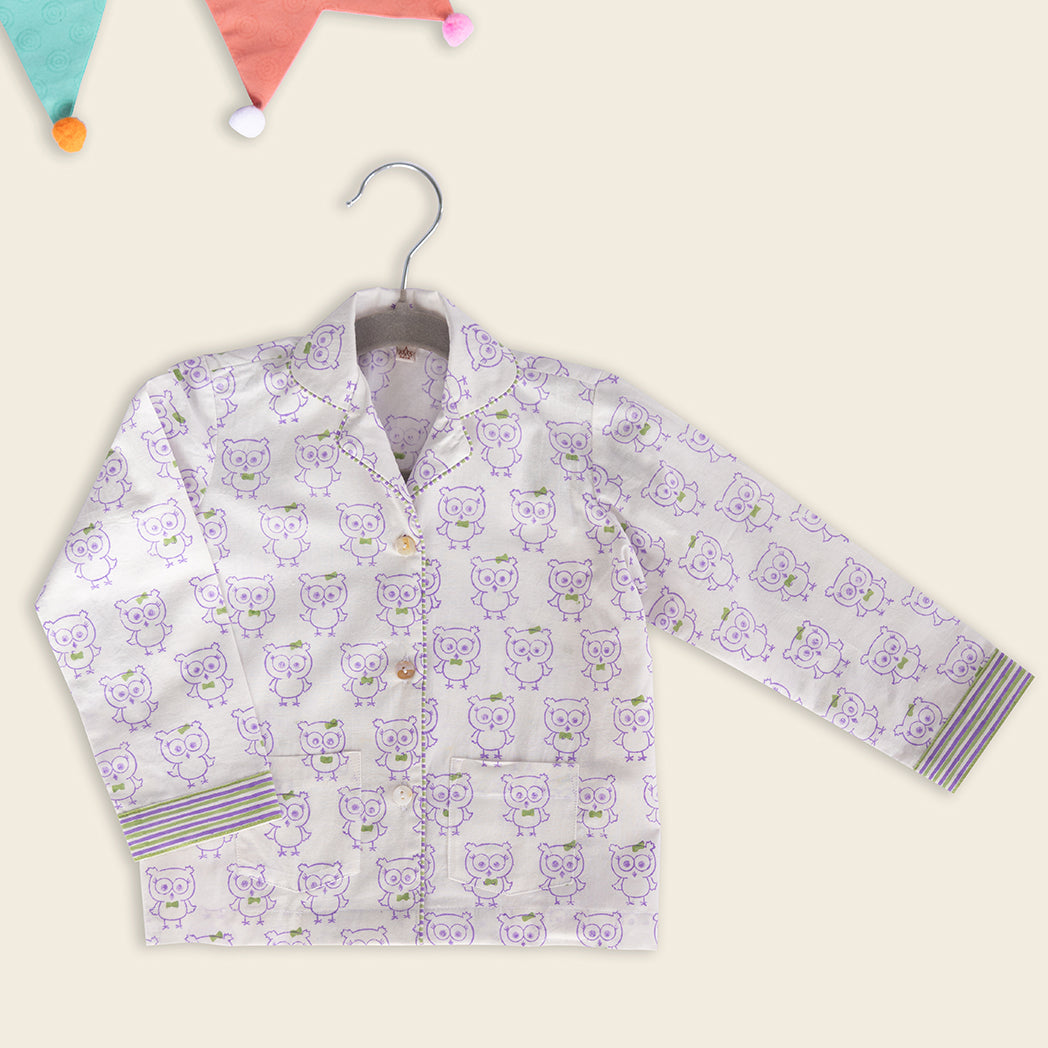 ADYA Lilac Owl Kids Night Suit