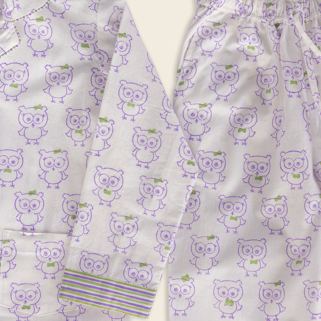 ADYA Lilac Owl Kids Night Suit