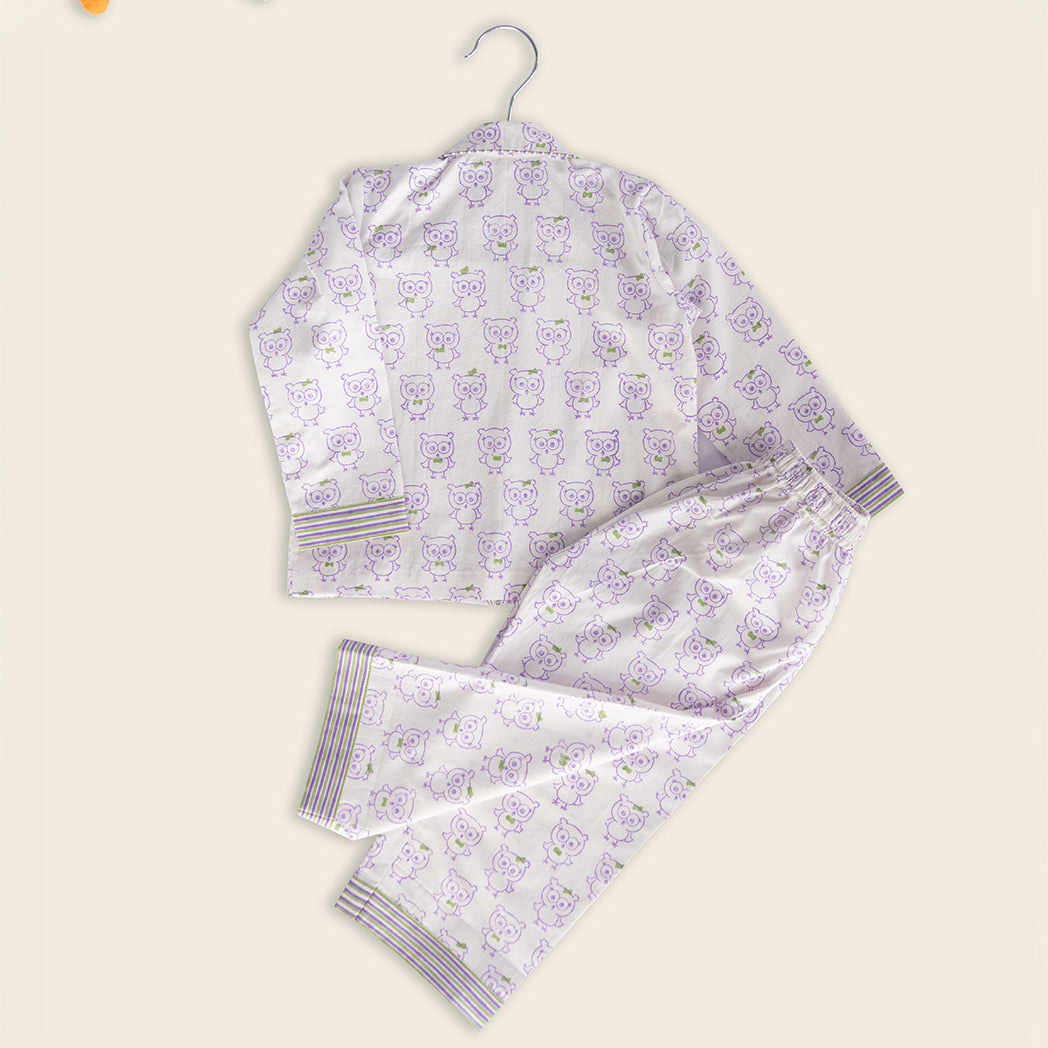 ADYA Lilac Owl Kids Night Suit