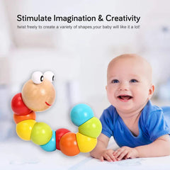 Wudly - Wooden Twisting Caterpillar Early Educational Toy for 18+ Months Child, with Bright Colors & Child Safe