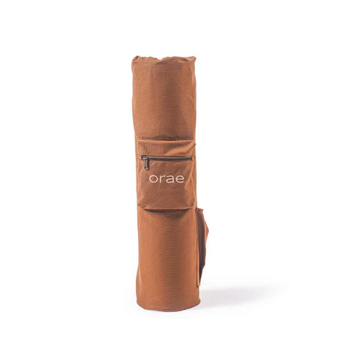 Yoga Mat Carry Bag - Burnt Mocha Cotton Canvas | Mobile, Bottle Pockets