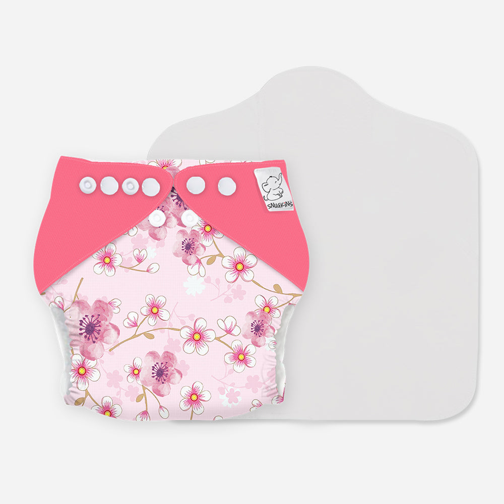 Snugkins 100% Organic Cotton Reusable Cloth Diaper With Prefold Pad for New Born Babies - Pack 1