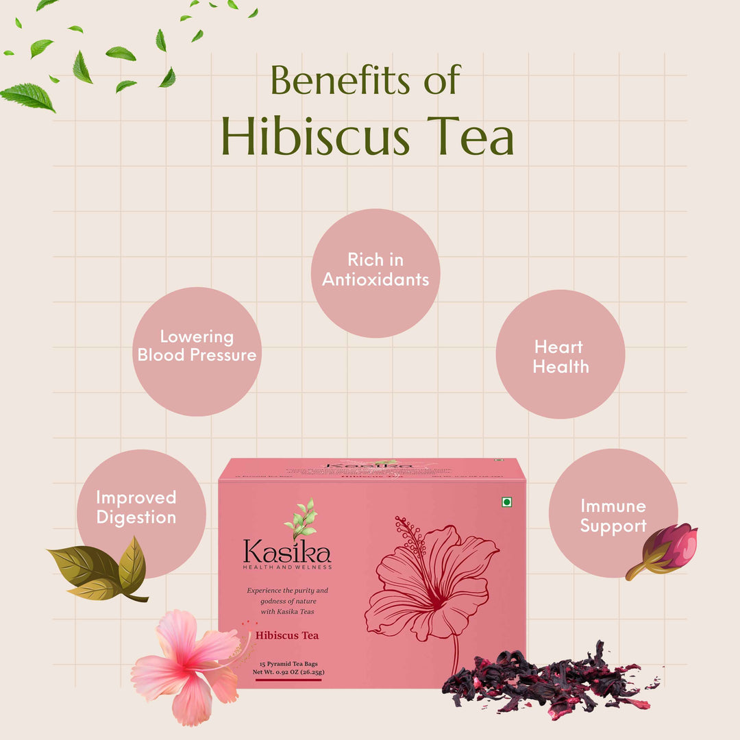 Kasika Hibiscus Flower Herbal Tea – 15 Pyramid Tea Bags | 100% Natural, Caffeine-Free | Rich in Antioxidants | Supports Heart Health & Immunity | Hot & Iced Herbal Tea | Vegan & Gluten-Free