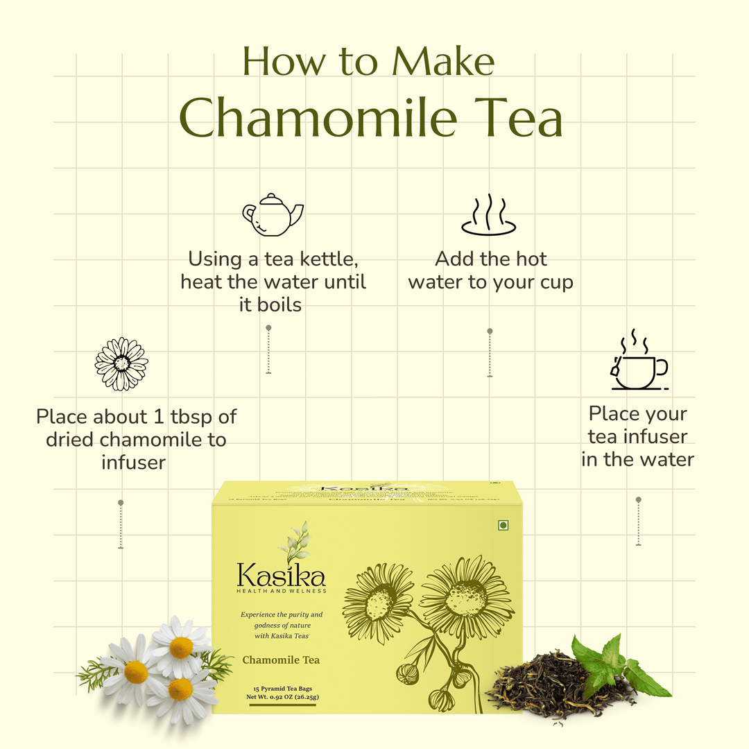 Kasika Chamomile Flower Herbal Tea – 15 Pyramid Tea Bags | 100% Natural, Caffeine-Free | Relaxing & Calming Tea | Supports Better Sleep & Digestion | Hot & Iced Herbal Tea | Vegan & Gluten-Free