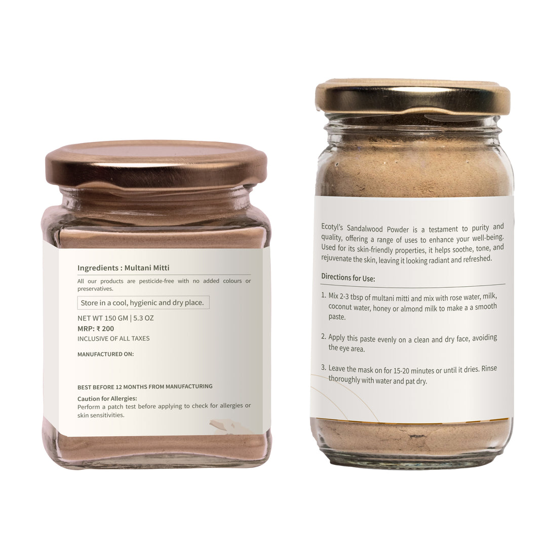 Ecotyl Face Pack Combo - Sandalwood Powder and Multani Mitti | Duo for Skin Brightening and Glow | 100g + 150g