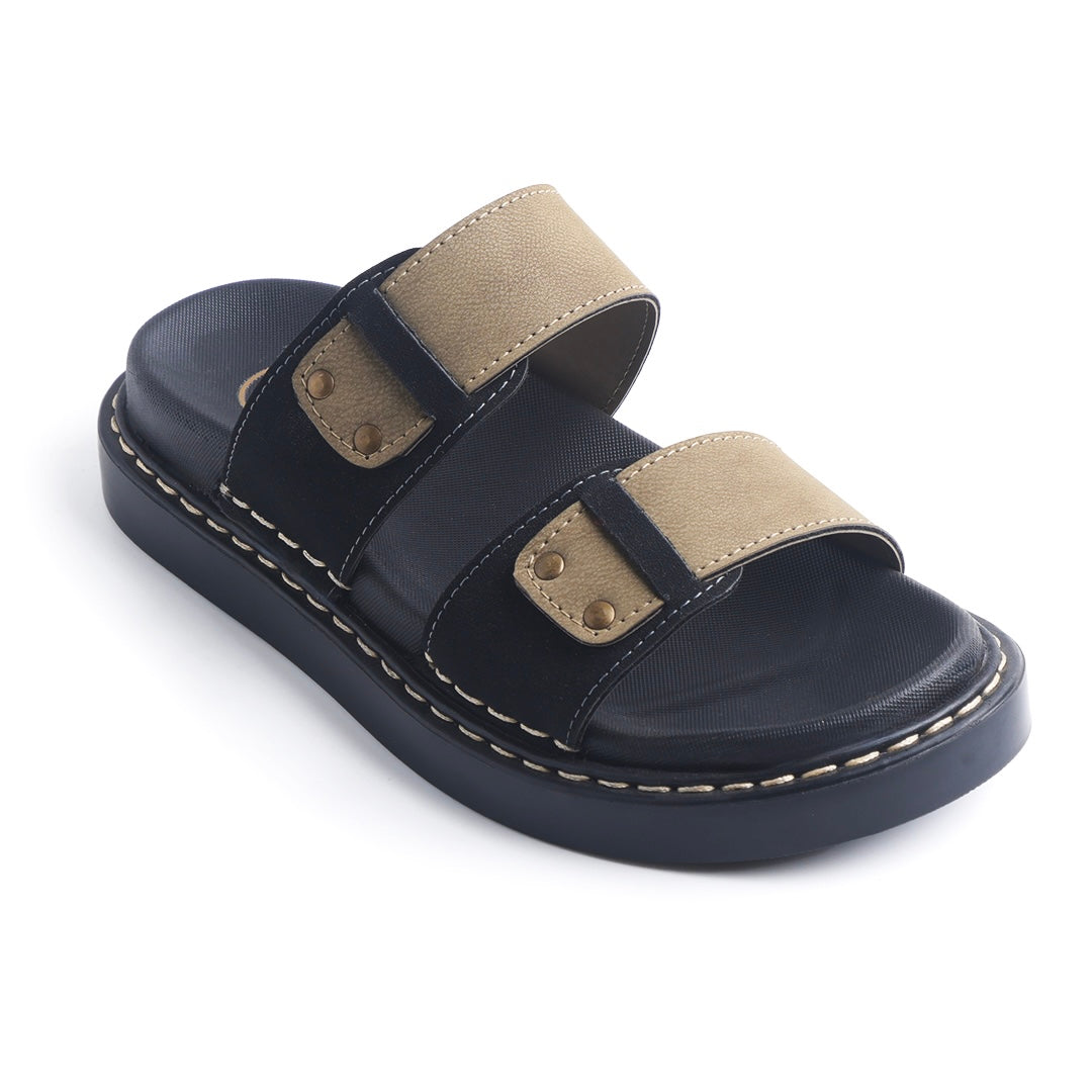 Monkstory Cosmopolitan Double Strap Chunky Slides – Black & Sage