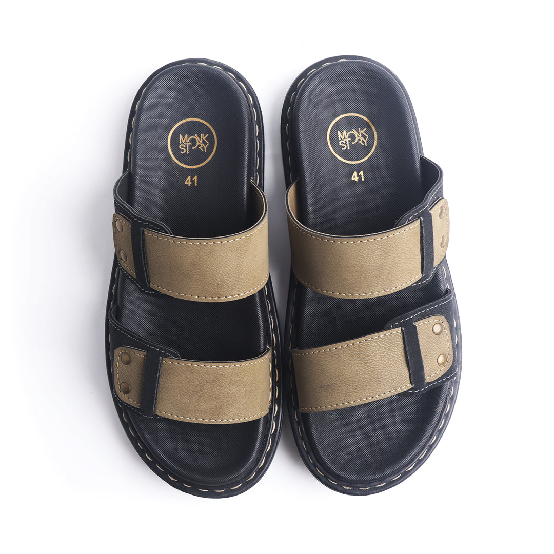 Monkstory Cosmopolitan Double Strap Chunky Slides – Black & Sage