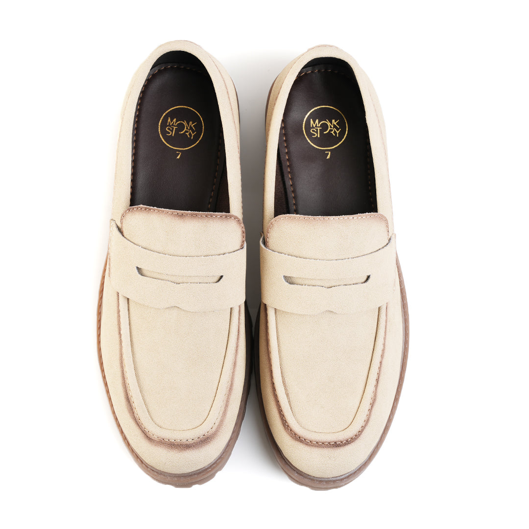 Monkstory Cosmopolitan Dune Penny Loafers  - Beige