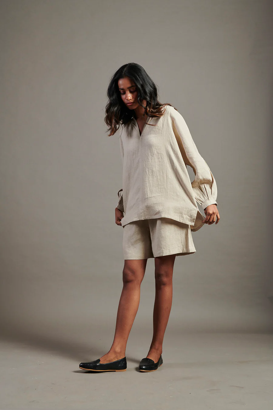 Undyed Linen Billow Shorts Set