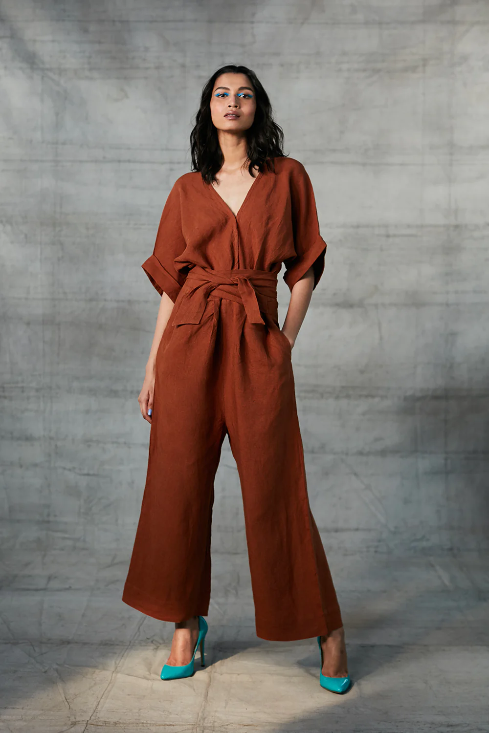 Cinnamon Linen Wrapped Jumpsuit