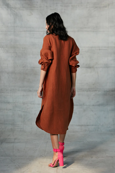 Cinnamon Linen Shirt Dress