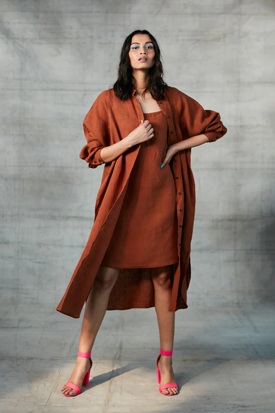 Cinnamon Linen Shirt Dress