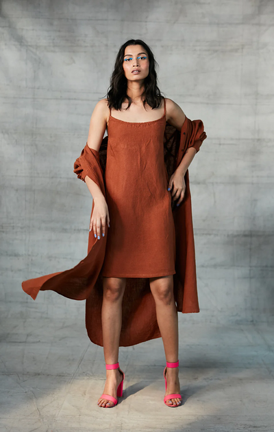 Cinnamon Linen Slip Dress