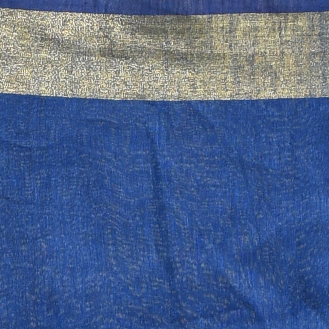Stotra Royal Blue Vine Design Embroidery Pure Linen Saree with Zari Border