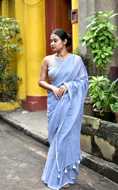 Handloom cotton saree | golden stripes| navy