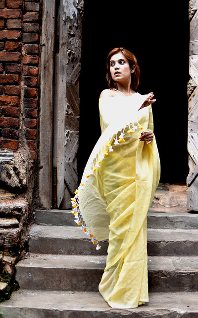Handloom cotton saree | golden stripes| yellow