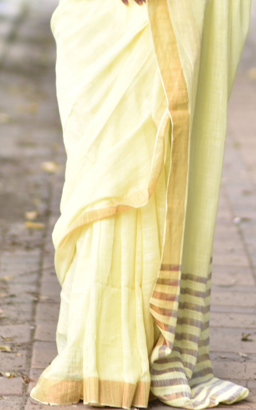 Handloom pure cotton plain saree | metallic zari stripes| butter milk