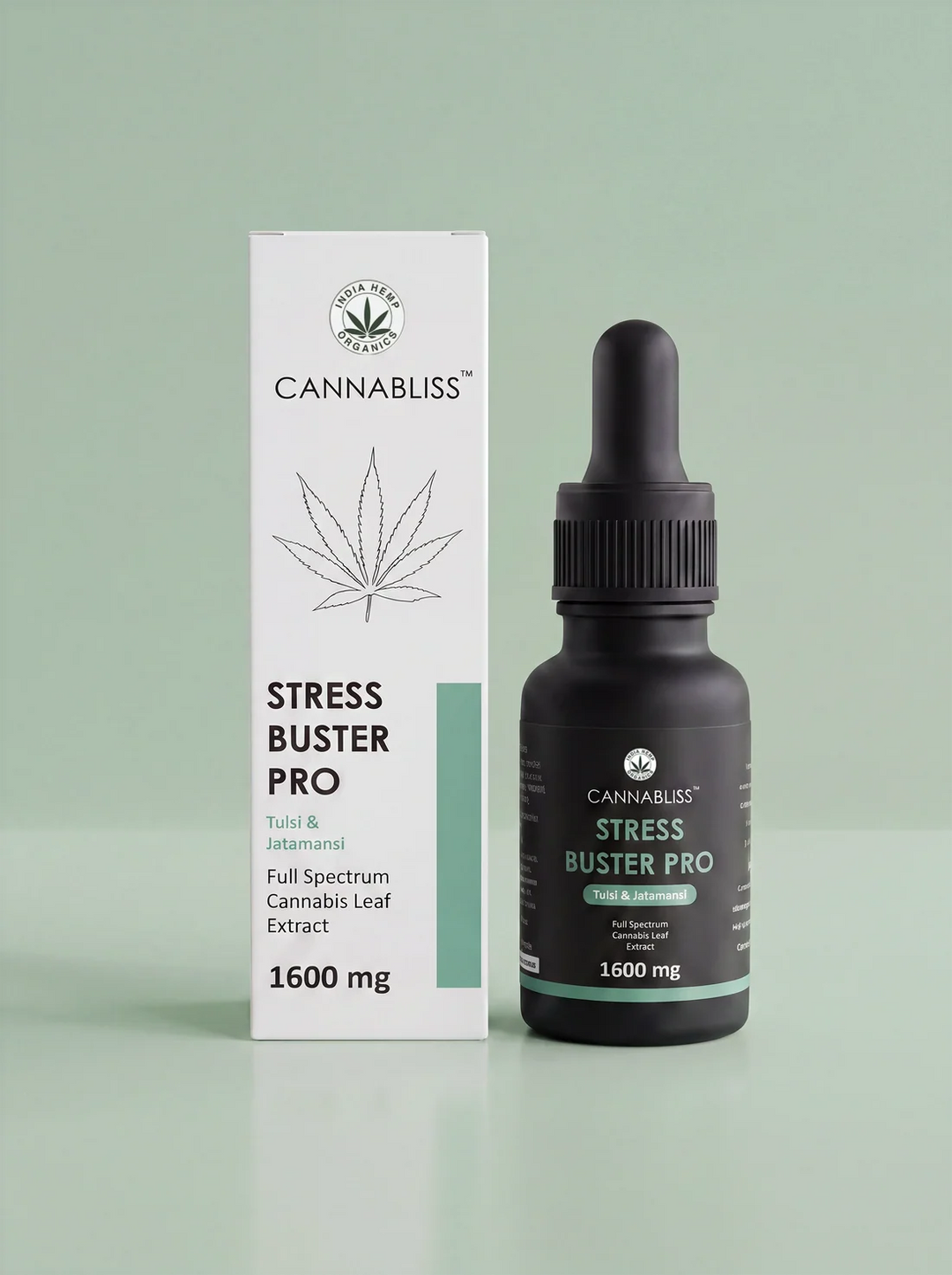 India Hemp Organics STRESS BUSTER PRO with 16% Cannabis Leaf Extract + Tulsi and Jatamansi