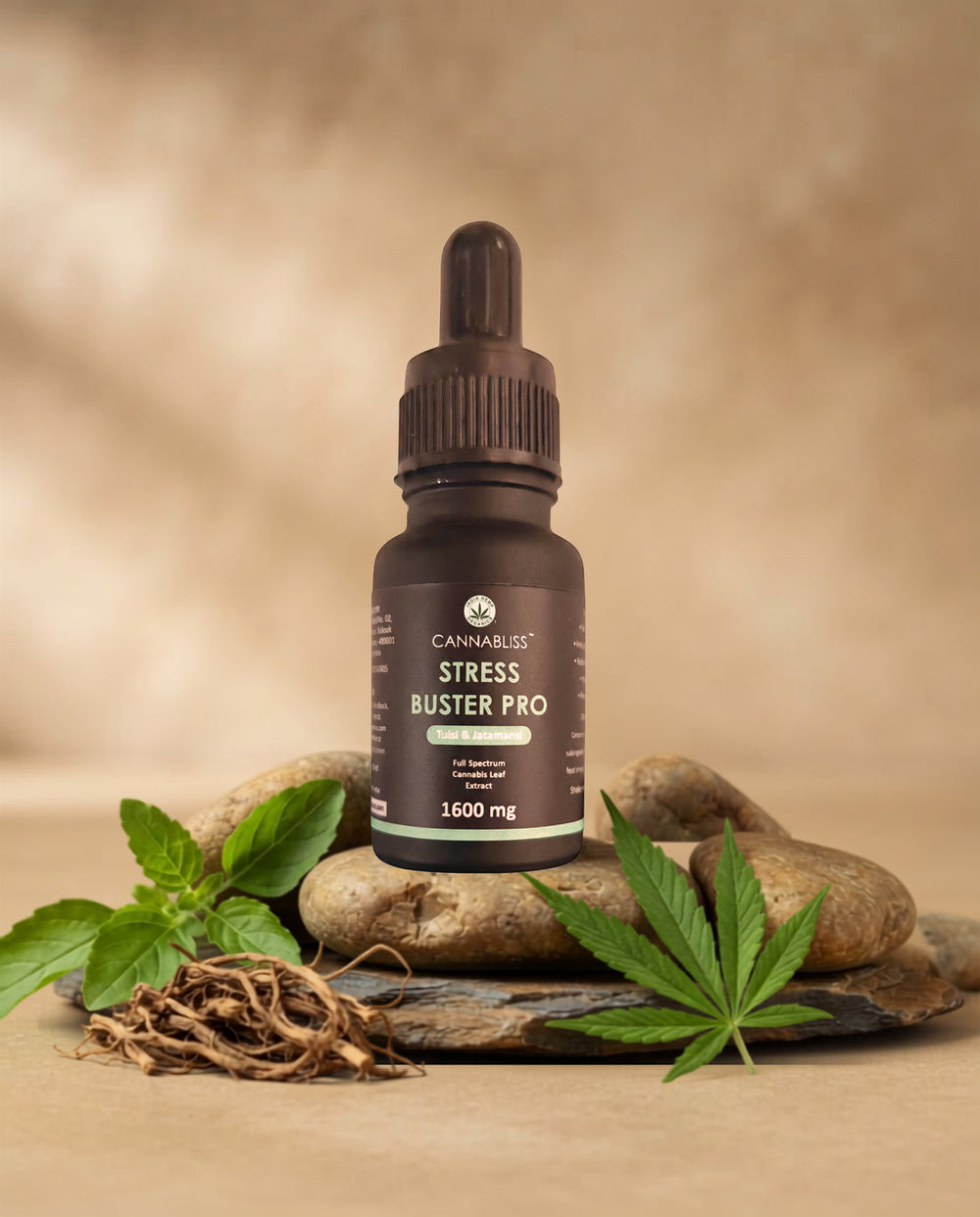 India Hemp Organics STRESS BUSTER PRO with 16% Cannabis Leaf Extract + Tulsi and Jatamansi