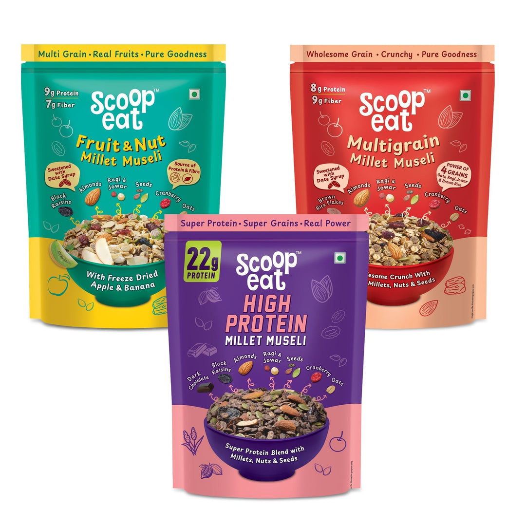 Scoopeat Assorted Muesli - Mutligrain Muesli - 250gm - Fruit & Nut Muesli 250gm - 22gm High Protein Muesli - 250gm - Suspire