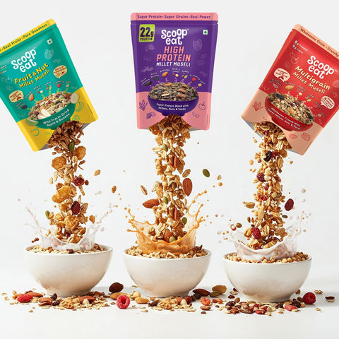 Scoopeat Assorted Muesli - Mutligrain Muesli -250gm - Fruit & Nut Muesli 250gm - 22gm High Protein Muesli- 250gm
