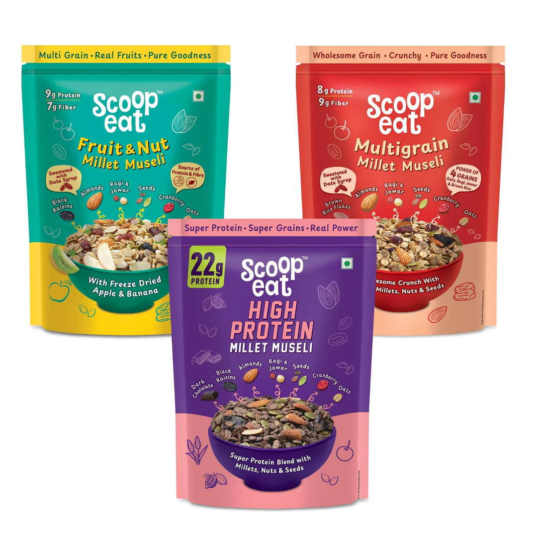 Scoopeat Assorted Muesli - Mutligrain Muesli - 250gm - Fruit & Nut Muesli 250gm - 22gm High Protein Muesli - 250gm - Suspire