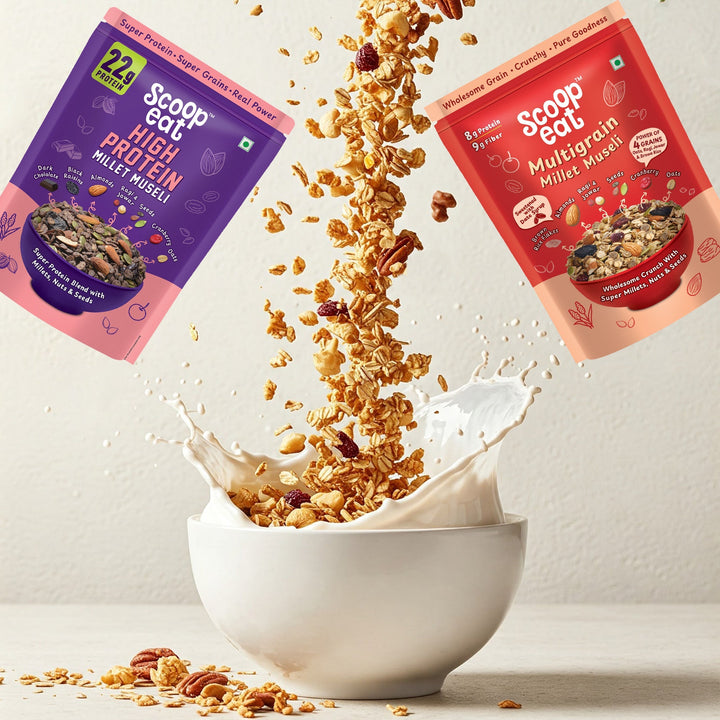 Scoopeat Assorted Muesli Pack of 2 Multigrain Muesli - 250gm & 22gm High Soy Protein Muesli - Suspire
