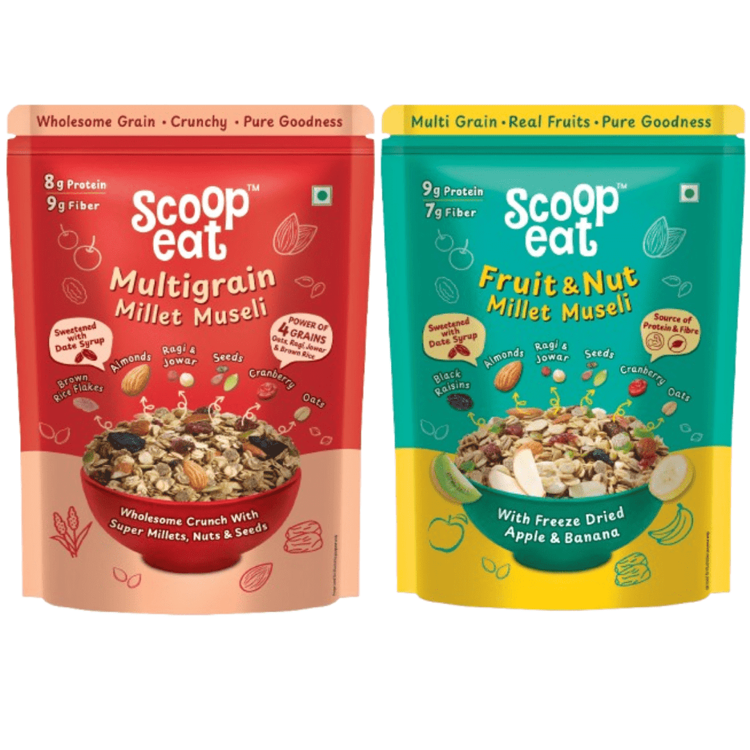 Scoopeat Assorted Muesli Pack of 2 - Multigrain Muesli - 250gm & Fruit & Nut Muesli - 250gm - Suspire