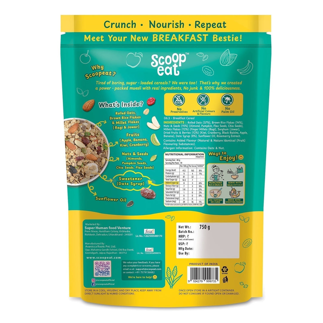 Scoopeat Fruit & Nut Muesli Pack of 2 - 250gm + 750gm - Suspire