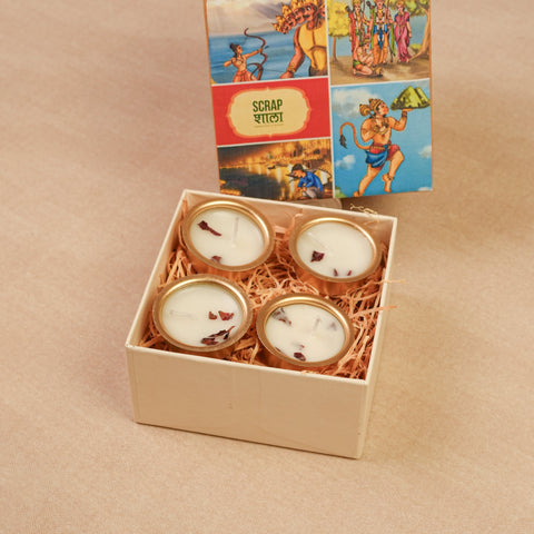Scrapshala Gold Soy Wax Tealight Pack of 4 | Handcrafted & Sustainable