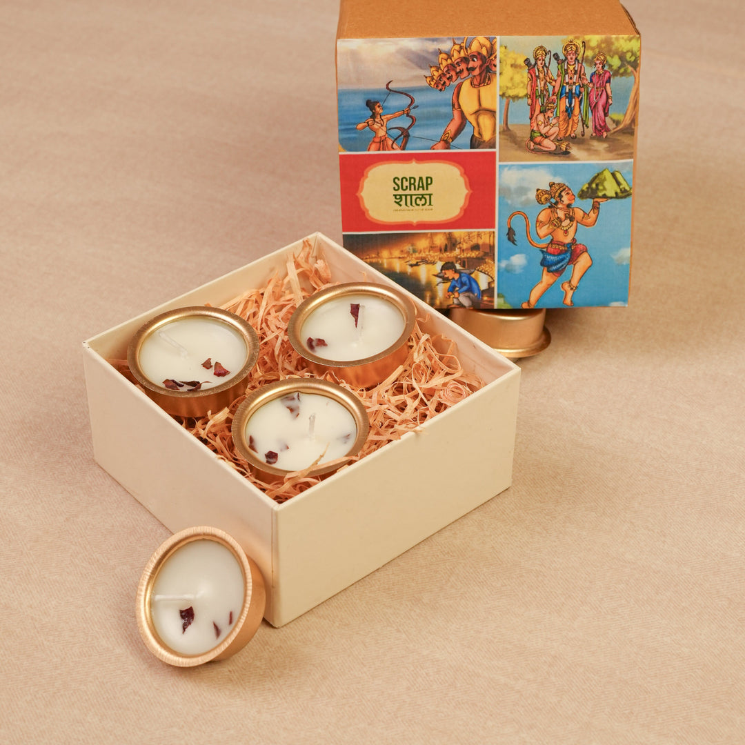 Scrapshala Gold Soy Wax Tealight Pack of 4 | Handcrafted & Sustainable - Suspire