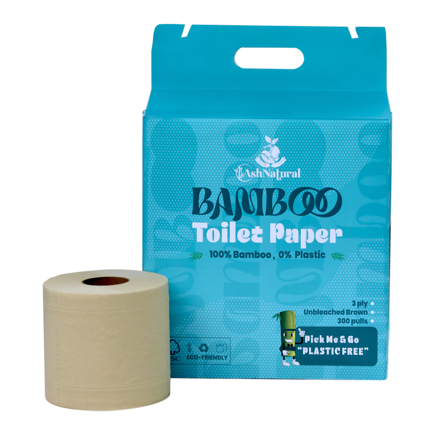 Ash Natural Bamboo Toilet Tissue Paper Rolls 2 Ply 270 Pulls per Roll (Pack of 4)