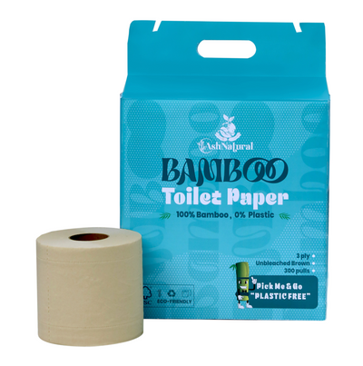 Ash Natural Bamboo Toilet Tissue Paper Rolls 300 Pulls per Roll (Pack of 4)
