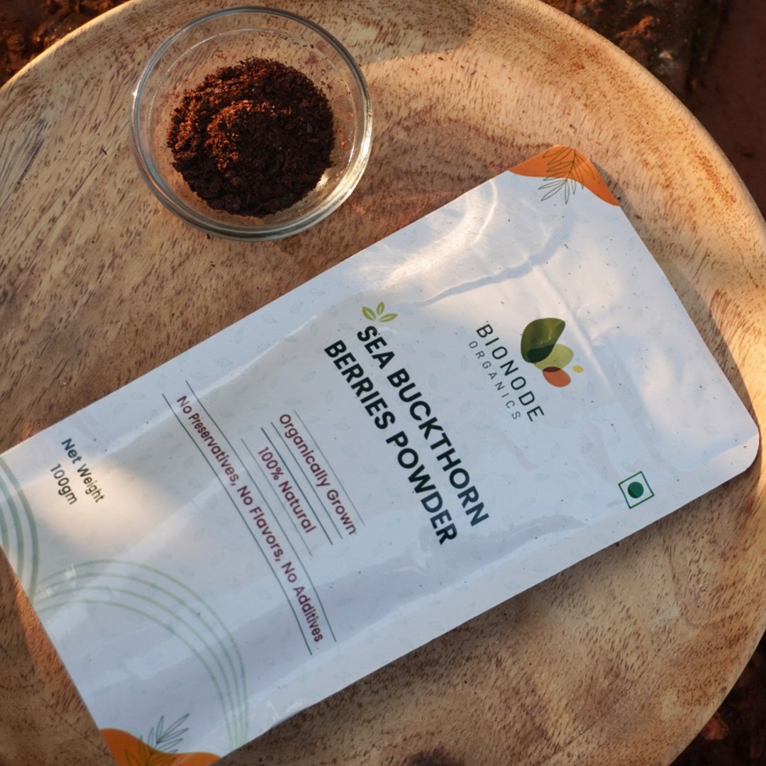 Bionode Organics Sea Buckthorn Berries | Dry Seabuckthorn Berries powder | Rich in Omega 3,6,7,9 | Fibers, Omegas, Collagen, Vitamic C, Vitamin E | Dry Sea Buckthorn (Sea Buckthron Powder 100gm)