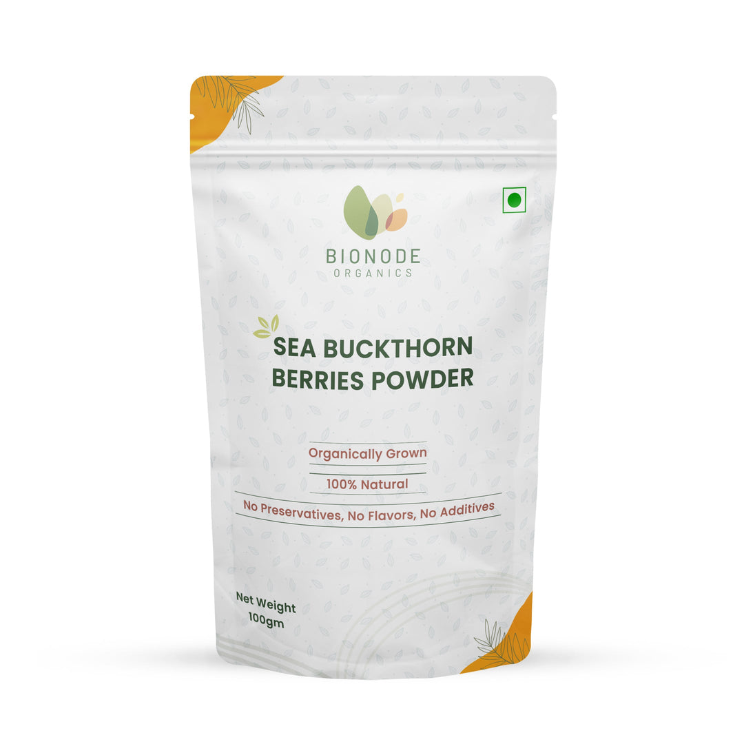 Bionode Organics Sea Buckthorn Berries | Dry Seabuckthorn Berries powder | Rich in Omega 3,6,7,9 | Fibers, Omegas, Collagen, Vitamic C, Vitamin E | Dry Sea Buckthorn (Sea Buckthron Powder 100gm)