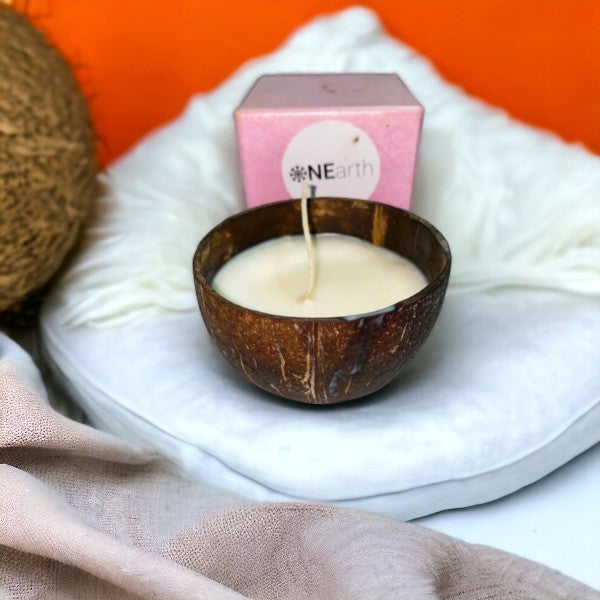 ONEarth Soy Wax Candle - Coconut Shell (150 gms) - Japanese Cherry Blossom