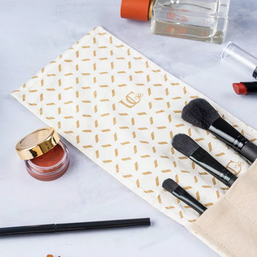 Set of 2 Organic Cotton Travel Cutlery Wrap /Organizer Roll Up in solid colour & print combo. - Suspire