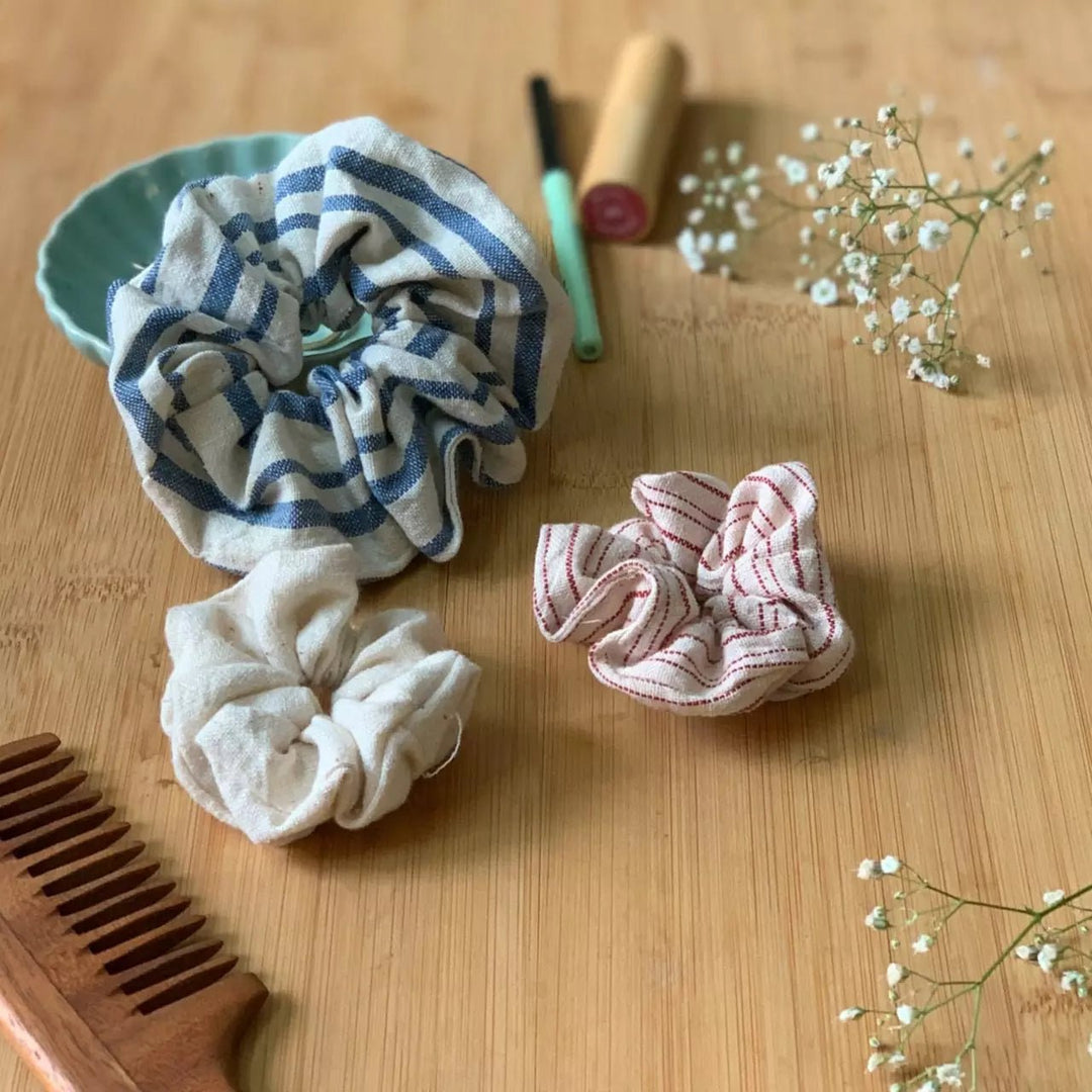 Set of 2 Stripe pattern organic kala cotton hair scrunchies - Suspire