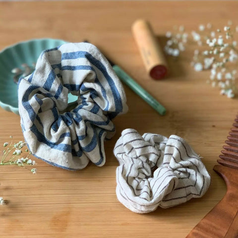 Set of 2 Stripe pattern organic kala cotton hair scrunchies