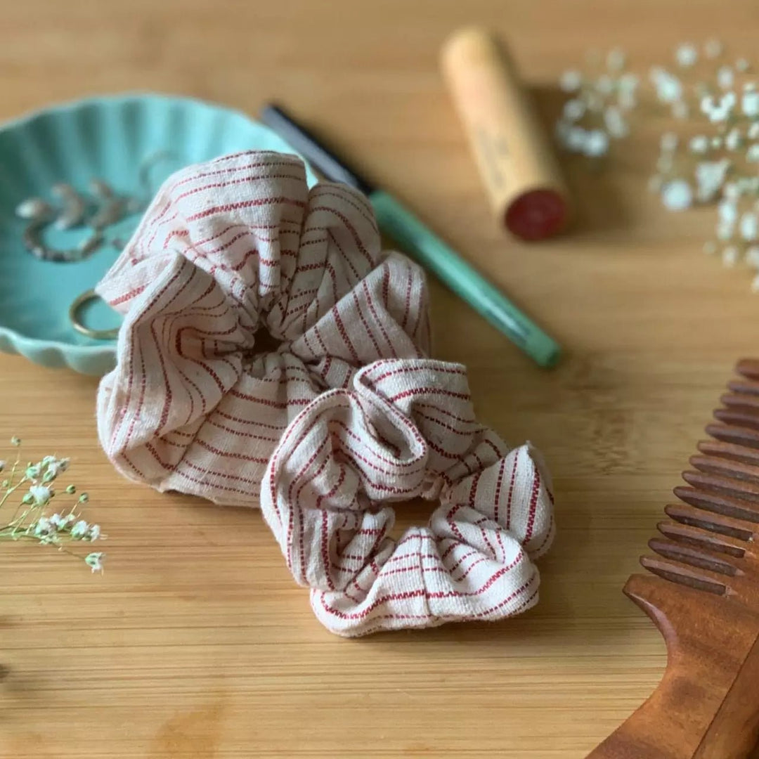 Set of 2 Stripe pattern organic kala cotton hair scrunchies - Suspire