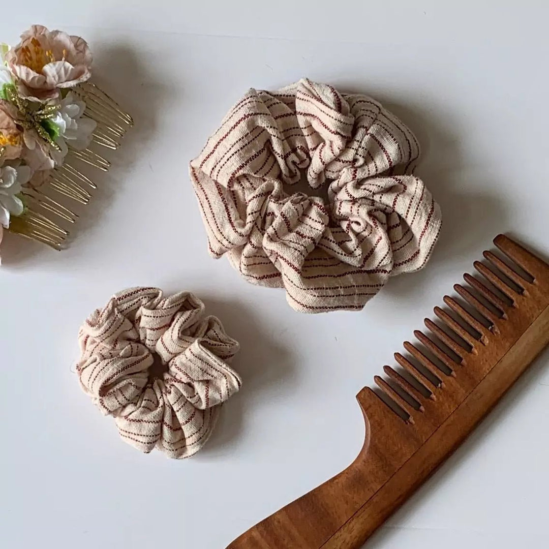 Set of 2 Stripe pattern organic kala cotton hair scrunchies - Suspire