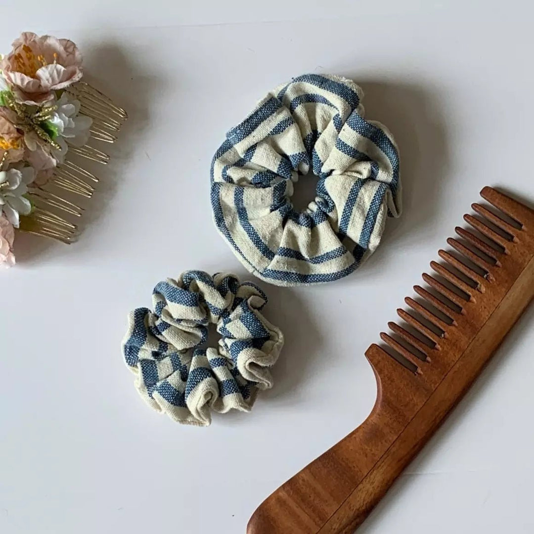 Set of 2 Stripe pattern organic kala cotton hair scrunchies - Suspire