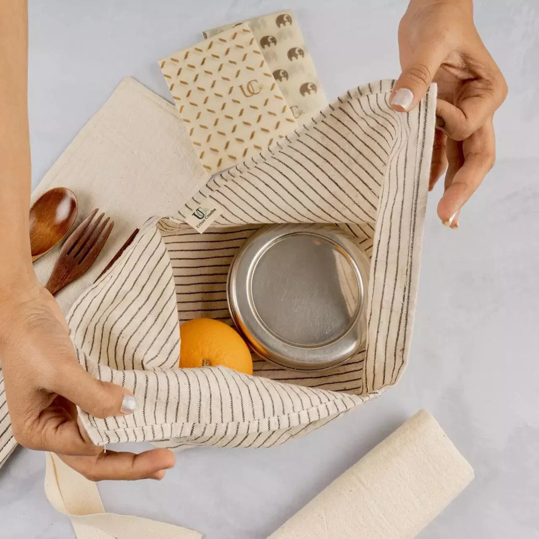 Set of 3 Assorted Organic ‘Kala’ Cotton Bento Bags ( Assorted sizes and patterns) - Suspire