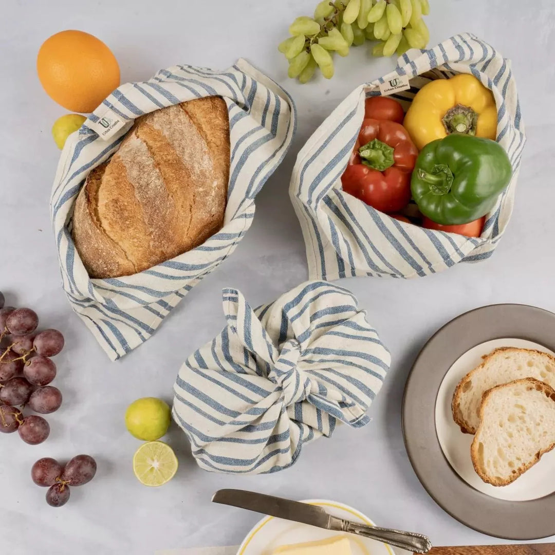 Set of 3 Assorted Organic ‘Kala’ Cotton Bento Bags ( Assorted sizes and patterns) - Suspire