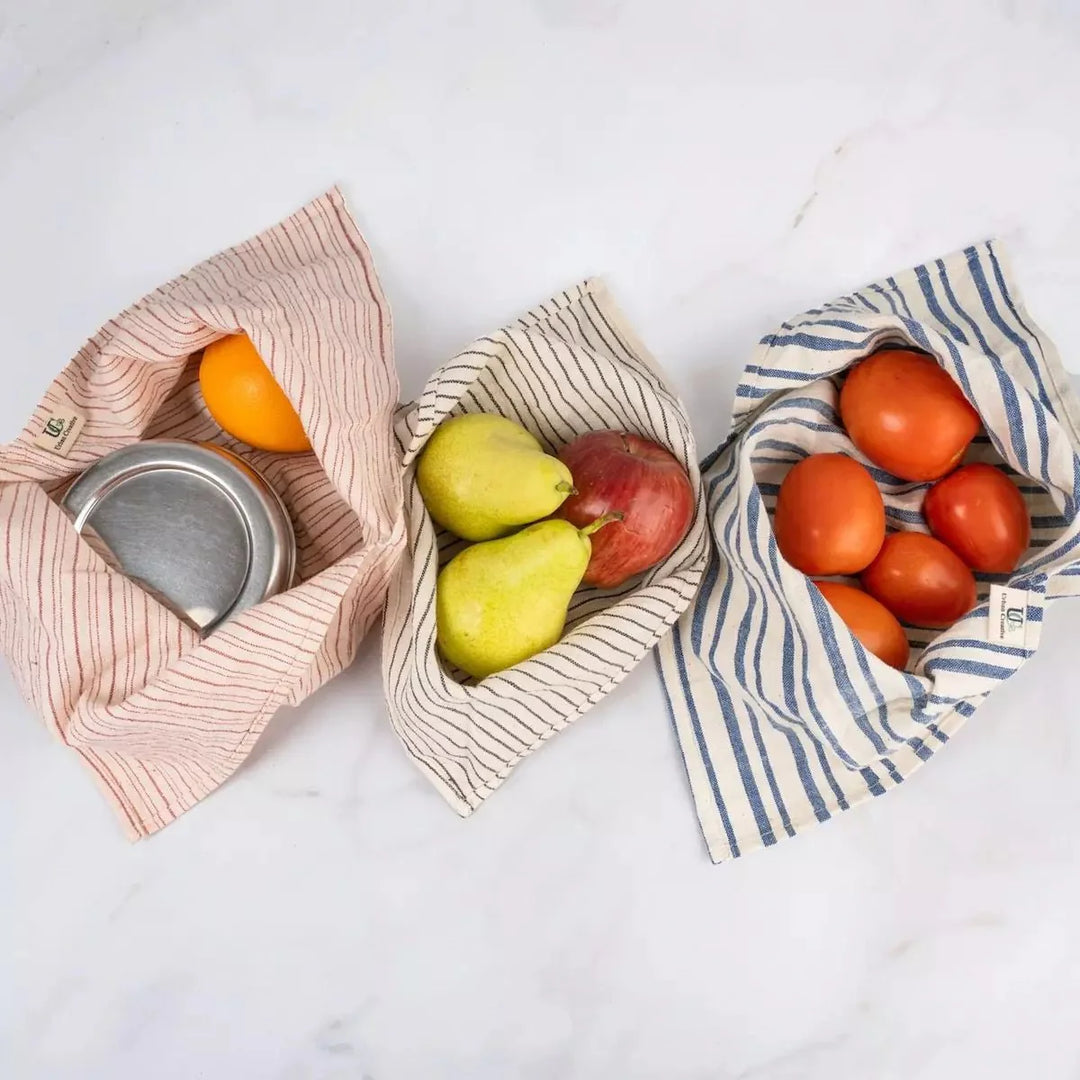 Set of 3 Assorted Organic ‘Kala’ Cotton Bento Bags ( Assorted sizes and patterns) - Suspire